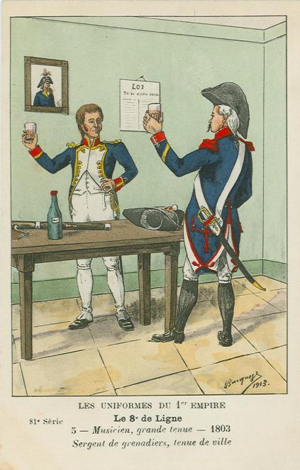 8eme - Regimentsmusiker-in-grosser-uniform-und-sergeant-der-grenadierkompaniet-1803